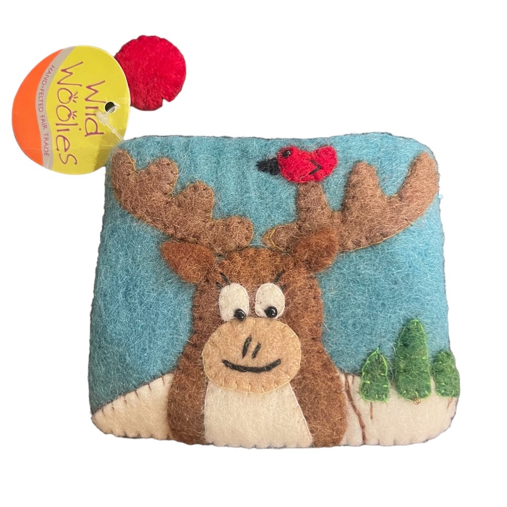 Wild Woolies Winter Moose 100% Felted Wool Coin Purse
